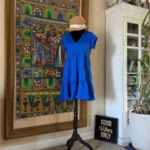 Bright Cobalt Blue V-Neck Mini Dress